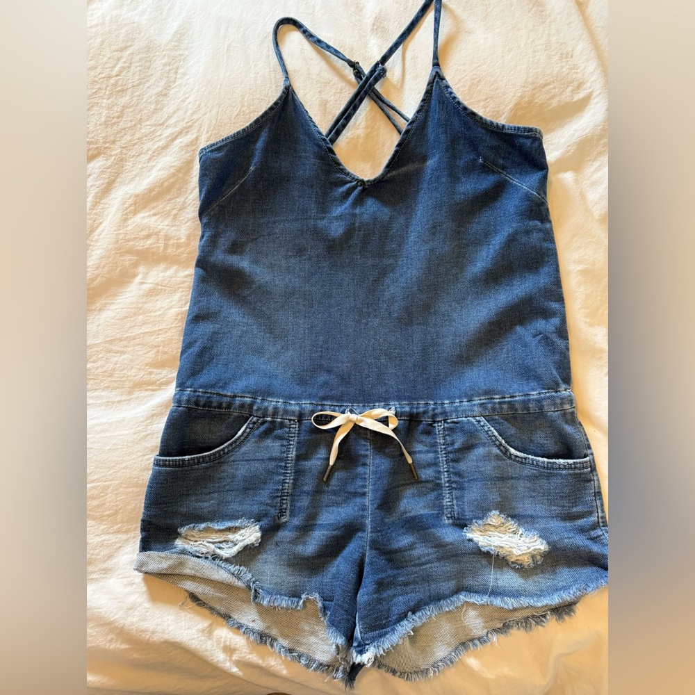 Joe's Jeans Blue Denim Romper with Frayed Hem